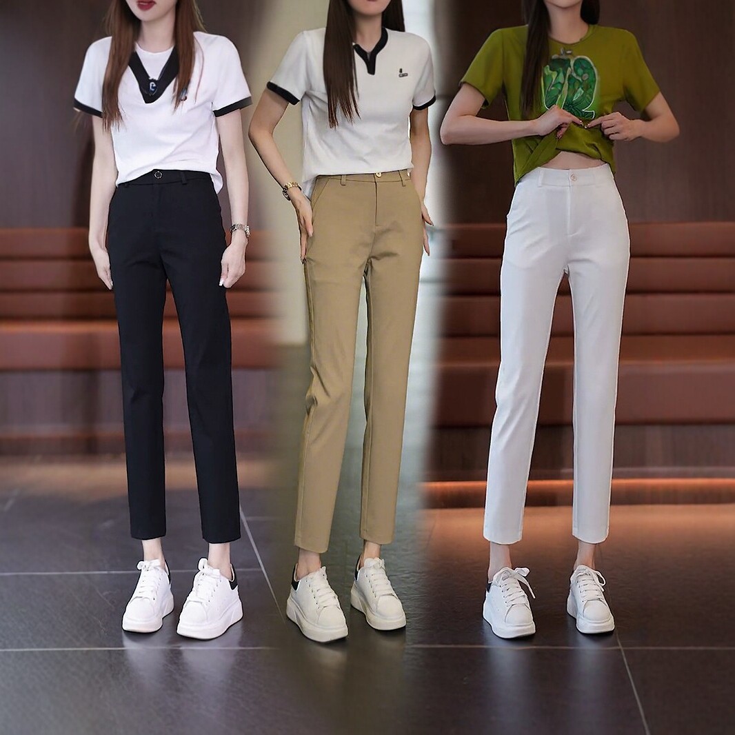 时尚九分垂感休闲烟管裤女2026年春秋季爆款高腰显瘦百搭直筒裤子详情图