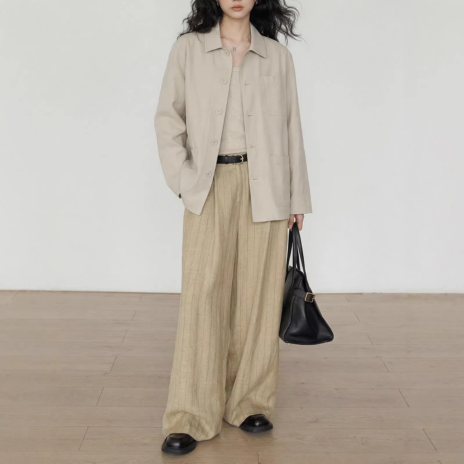 韩系工装纯棉夹克外套2026春季新款女装高级感宽松复古休闲上衣详情图